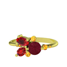 Binx Yüzük - Kök yakut, garnet ve sitrin 14 ayar altın yüzük #w567h0