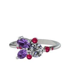 Binx Yüzük - Swarovski, ametist ve rodolit garnet 18 ayar beyaz altın yüzük #w8qeh3