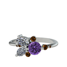 Binx Yüzük - Ametist, beyaz zirkon ve dumanlı kuvars 8 ayar beyaz altın yüzük #wuq566