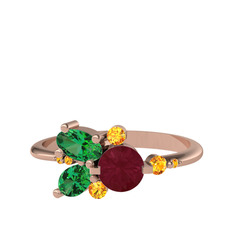 Binx Yüzük - Kök yakut, yeşil kuvars ve sitrin 925 ayar rose altın kaplama gümüş yüzük #x95w3z