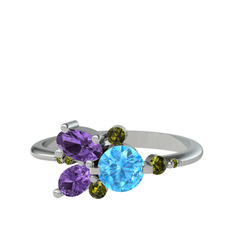 Binx Yüzük - Akuamarin, ametist ve peridot 8 ayar beyaz altın yüzük #xle9r6
