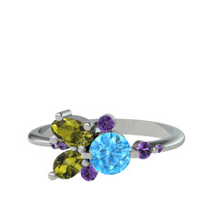 Binx Yüzük - Akuamarin, peridot ve ametist 8 ayar beyaz altın yüzük #xt16qd