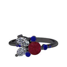 Binx Yüzük - Kök yakut, swarovski ve lab safir 925 ayar siyah rodyum kaplama gümüş yüzük #xtqxc4