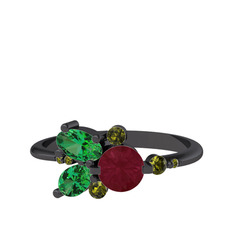 Binx Yüzük - Kök yakut, yeşil kuvars ve peridot 925 ayar siyah rodyum kaplama gümüş yüzük #xz8okd