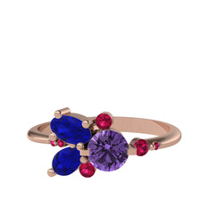 Binx Yüzük - Ametist, lab safir ve rodolit garnet 8 ayar rose altın yüzük #y4salf