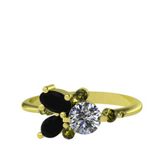 Binx Yüzük - Swarovski, siyah zirkon ve peridot 8 ayar altın yüzük #y5adag
