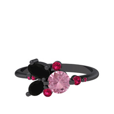 Binx Yüzük - Pembe kuvars, siyah zirkon ve rodolit garnet 925 ayar siyah rodyum kaplama gümüş yüzük #yhtwuu