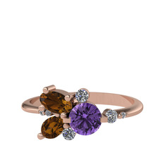 Binx Yüzük - Ametist, dumanlı kuvars ve beyaz zirkon 925 ayar rose altın kaplama gümüş yüzük #ykj4a6
