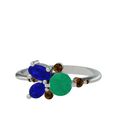 Binx Yüzük - Kök zümrüt, lab safir ve dumanlı kuvars 14 ayar beyaz altın yüzük #ynb3s6