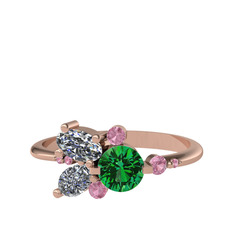 Binx Yüzük - Yeşil kuvars, swarovski ve pembe kuvars 18 ayar rose altın yüzük #ynhgy9