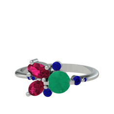 Kök zümrüt, rodolit garnet ve lab safir 925 ayar gümüş yüzük