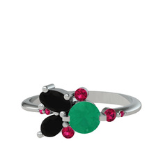 Binx Yüzük - Kök zümrüt, siyah zirkon ve rodolit garnet 925 ayar gümüş yüzük #yw6lp4