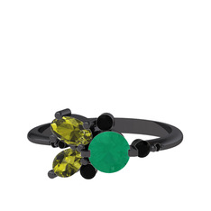 Binx Yüzük - Kök zümrüt, peridot ve siyah zirkon 925 ayar siyah rodyum kaplama gümüş yüzük #yyn9f6