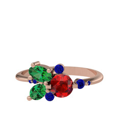Garnet, yeşil kuvars ve lab safir 18 ayar rose altın yüzük