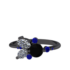 Binx Yüzük - Siyah zirkon, swarovski ve lab safir 925 ayar siyah rodyum kaplama gümüş yüzük #zm6gj1