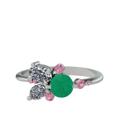Binx Yüzük - Kök zümrüt, swarovski ve pembe kuvars 14 ayar beyaz altın yüzük #zmgoq4