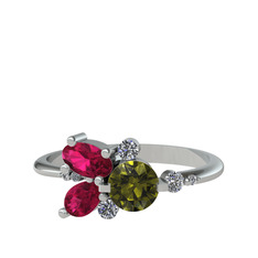 Binx Yüzük - Peridot, rodolit garnet ve swarovski 14 ayar beyaz altın yüzük #zp0r6x