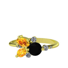 Siyah zirkon, sitrin ve swarovski 8 ayar altın yüzük