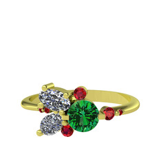 Binx Yüzük - Yeşil kuvars, swarovski ve garnet 8 ayar altın yüzük #zr18kt