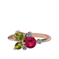 Rodolit garnet, peridot ve swarovski 18 ayar rose altın yüzük