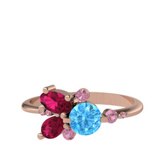 Binx Yüzük - Akuamarin, rodolit garnet ve pembe kuvars 8 ayar rose altın yüzük #zu45qh