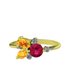 Rodolit garnet, sitrin ve swarovski 14 ayar altın yüzük