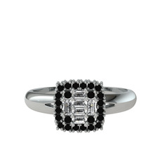 Vena Baget Yüzük - Swarovski ve siyah zirkon 18 ayar beyaz altın yüzük #125j3ey