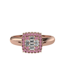 Vena Baget Yüzük - Swarovski ve pembe kuvars 8 ayar rose altın yüzük #13io4ur