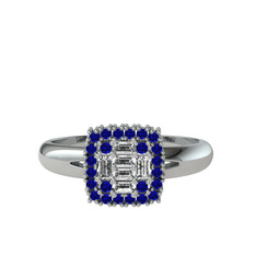 Vena Baget Yüzük - Swarovski ve lab safir 18 ayar beyaz altın yüzük #13w6ll