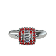 Vena Baget Yüzük - Pırlanta ve garnet 14 ayar beyaz altın yüzük (0.24 karat) #1gpce3u