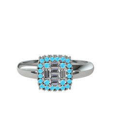 Pırlanta ve akuamarin 18 ayar beyaz altın yüzük (0.24 karat)