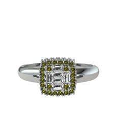 Swarovski ve peridot 18 ayar beyaz altın yüzük