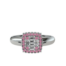 Swarovski ve pembe kuvars 8 ayar beyaz altın yüzük