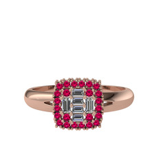 Vena Baget Yüzük - Pırlanta ve rodolit garnet 925 ayar rose altın kaplama gümüş yüzük (0.24 karat) #9lxl2v
