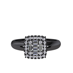 Pırlanta ve swarovski 925 ayar siyah rodyum kaplama gümüş yüzük (0.24 karat)