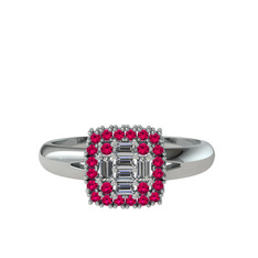 Vena Baget Yüzük - Pırlanta ve rodolit garnet 18 ayar beyaz altın yüzük (0.24 karat) #eunxrd
