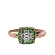 Vena Baget Yüzük - Beyaz zirkon ve yeşil kuvars 925 ayar rose altın kaplama gümüş yüzük #khlhet
