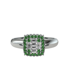 Vena Baget Yüzük - Swarovski ve yeşil kuvars 8 ayar beyaz altın yüzük #viufye