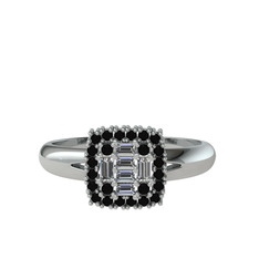 Vena Baget Yüzük - Pırlanta ve siyah zirkon 14 ayar beyaz altın yüzük (0.24 karat) #w26tn8