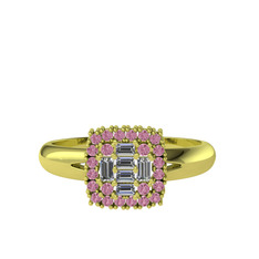 Vena Baget Yüzük - Pırlanta ve pembe kuvars 8 ayar altın yüzük (0.24 karat) #xwbrv