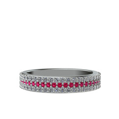 Brees Tamtur Yüzük - Rodolit garnet ve swarovski 8 ayar beyaz altın yüzük #11spvom
