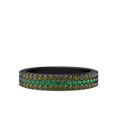 Brees Tamtur Yüzük - Yeşil kuvars ve peridot 925 ayar siyah rodyum kaplama gümüş yüzük #14pc4cg