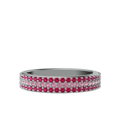 Pembe kuvars ve rodolit garnet 8 ayar beyaz altın yüzük