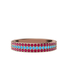 Akuamarin ve rodolit garnet 14 ayar rose altın yüzük