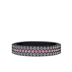 Brees Tamtur Yüzük - Pembe kuvars ve swarovski 925 ayar siyah rodyum kaplama gümüş yüzük #1ih2hxs