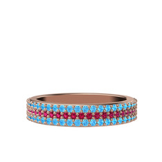 Rodolit garnet ve akuamarin 18 ayar rose altın yüzük