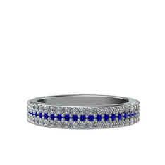 Lab safir ve swarovski 18 ayar beyaz altın yüzük