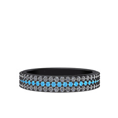 Akuamarin ve swarovski 925 ayar siyah rodyum kaplama gümüş yüzük