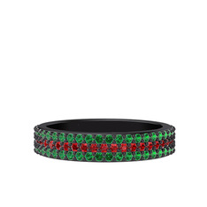 Brees Tamtur Yüzük - Garnet ve yeşil kuvars 925 ayar siyah rodyum kaplama gümüş yüzük #63pn25
