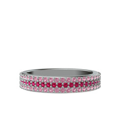 Rodolit garnet ve pembe kuvars 8 ayar beyaz altın yüzük